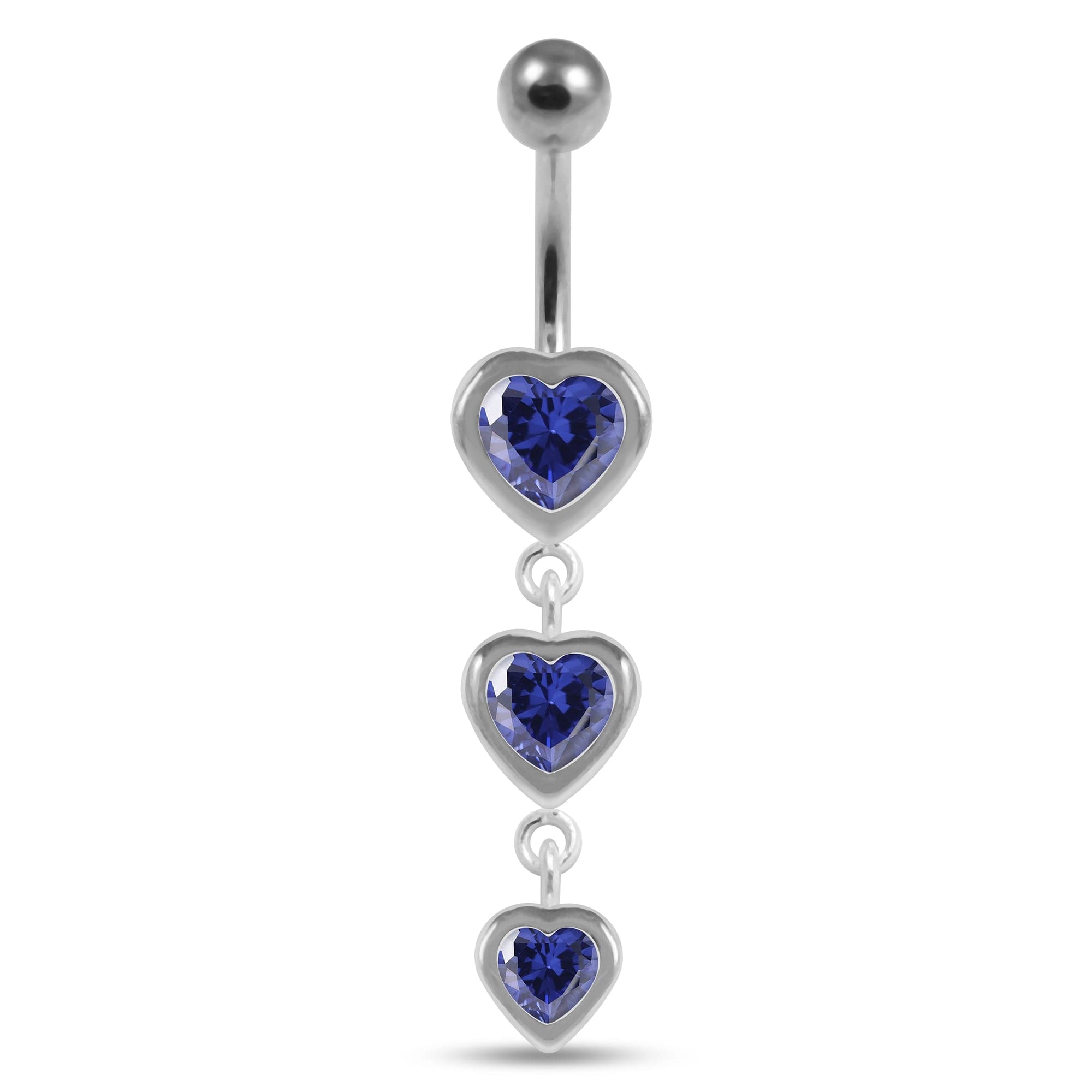 925 Sterling Silver Moving Jewelled Heart Charms Belly Ring