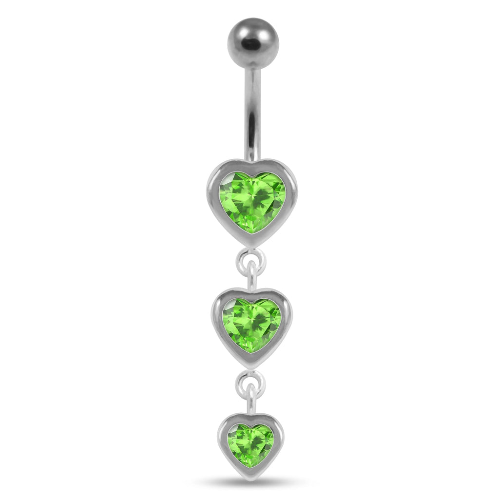 925 Sterling Silver Moving Jewelled Heart Charms Belly Ring
