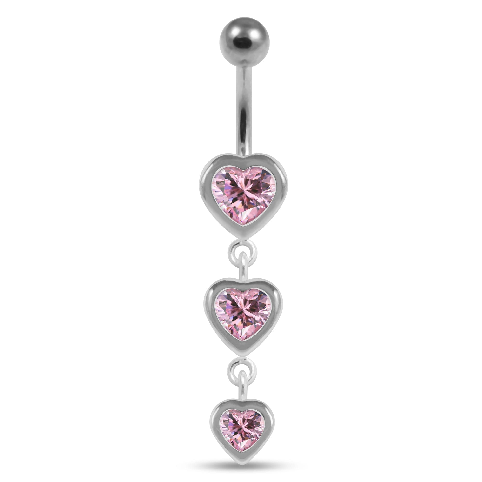 925 Sterling Silver Moving Jewelled Heart Charms Belly Ring