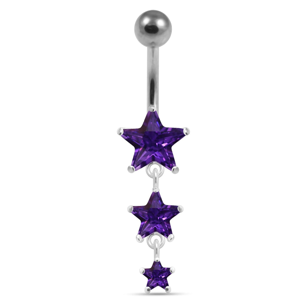 925 Sterling Silver Moving Jewelled Star in a Belly Ring