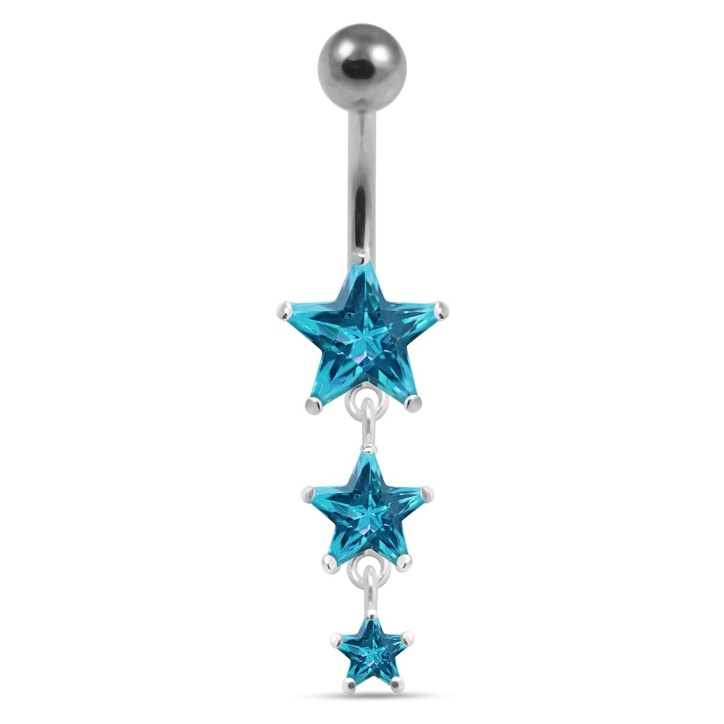 925 Sterling Silver Moving Jewelled Star in a Belly Ring