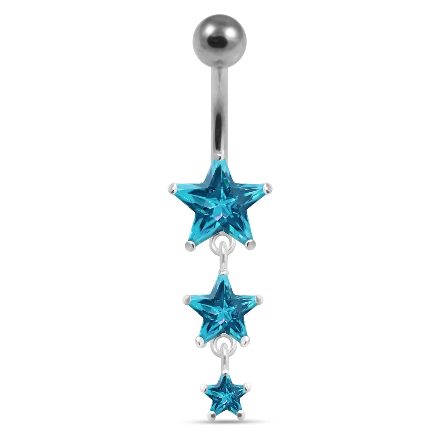 925 Sterling Silver Moving Jewelled Star in a Belly Ring