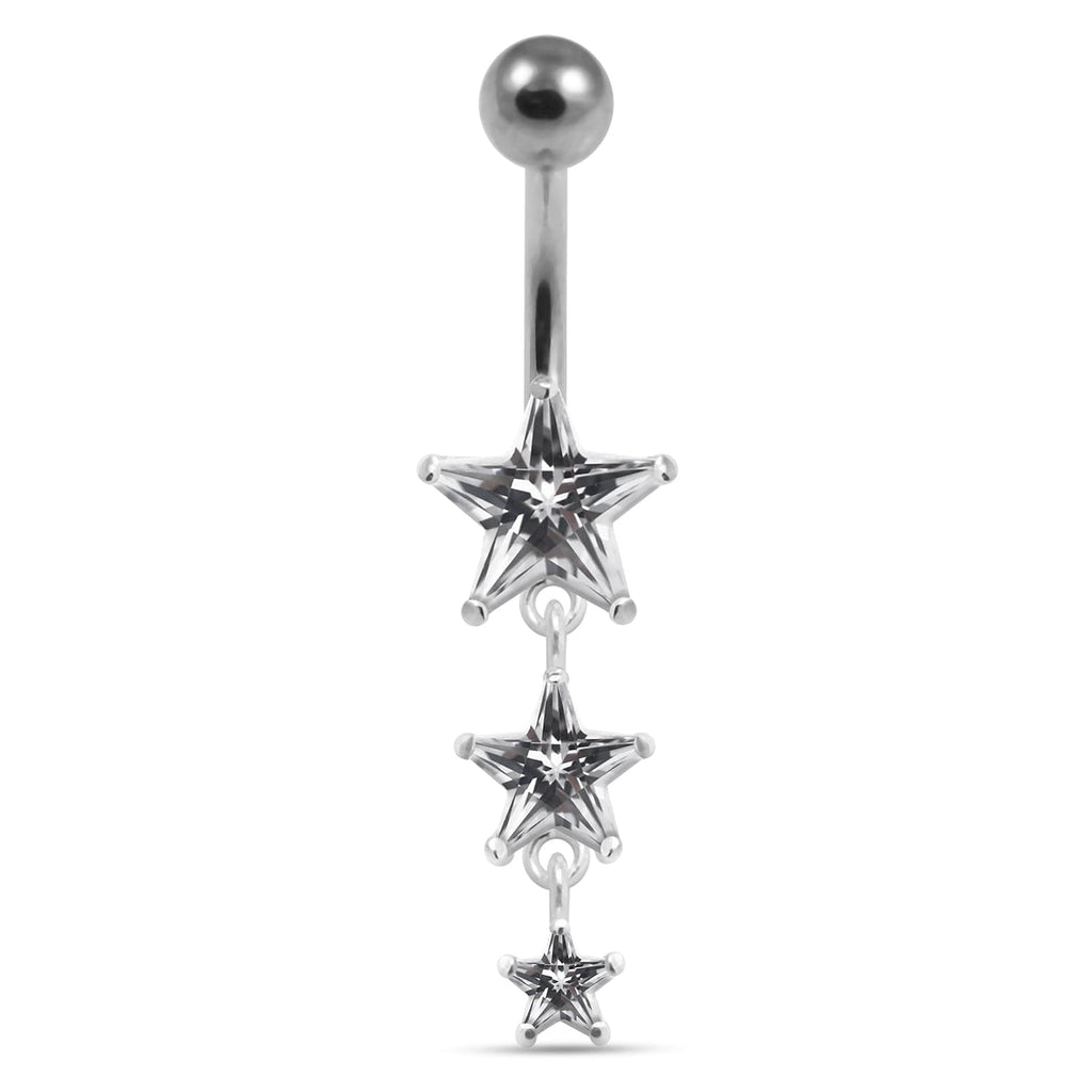 925 Sterling Silver Moving Jewelled Star in a Belly Ring