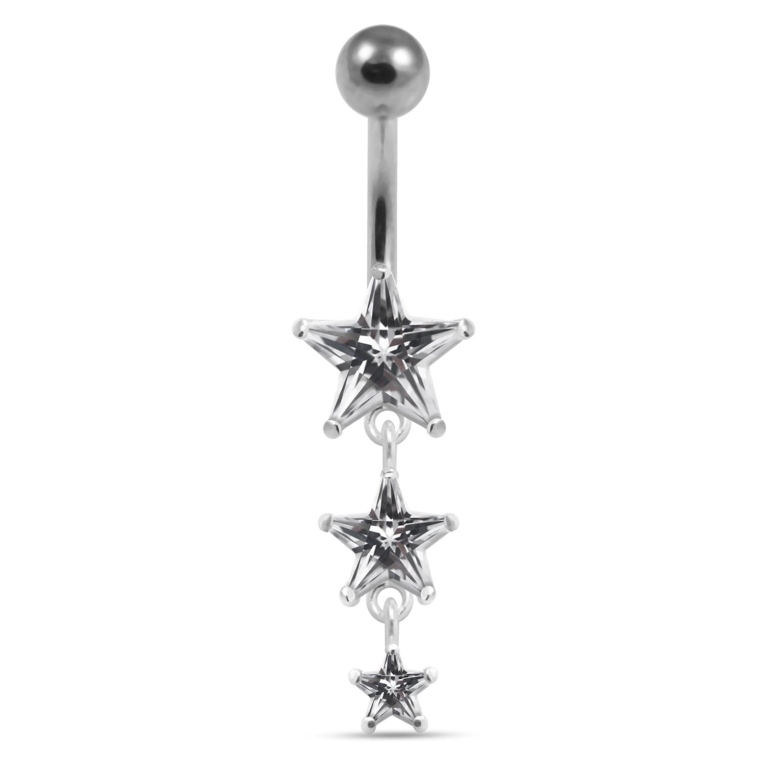 925 Sterling Silver Moving Jewelled Star in a Belly Ring