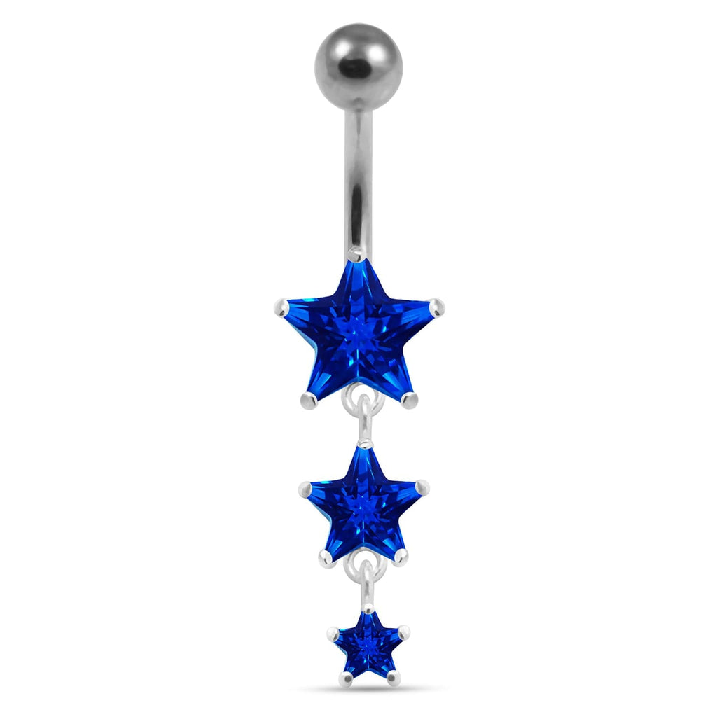 925 Sterling Silver Moving Jewelled Star in a Belly Ring