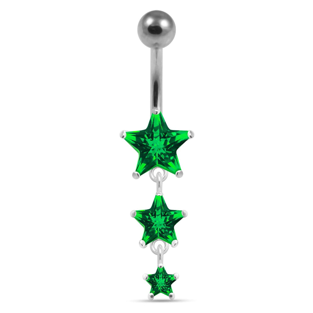 925 Sterling Silver Moving Jewelled Star in a Belly Ring
