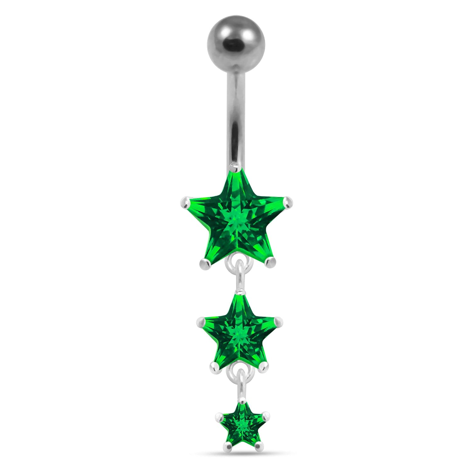 925 Sterling Silver Moving Jewelled Star in a Belly Ring