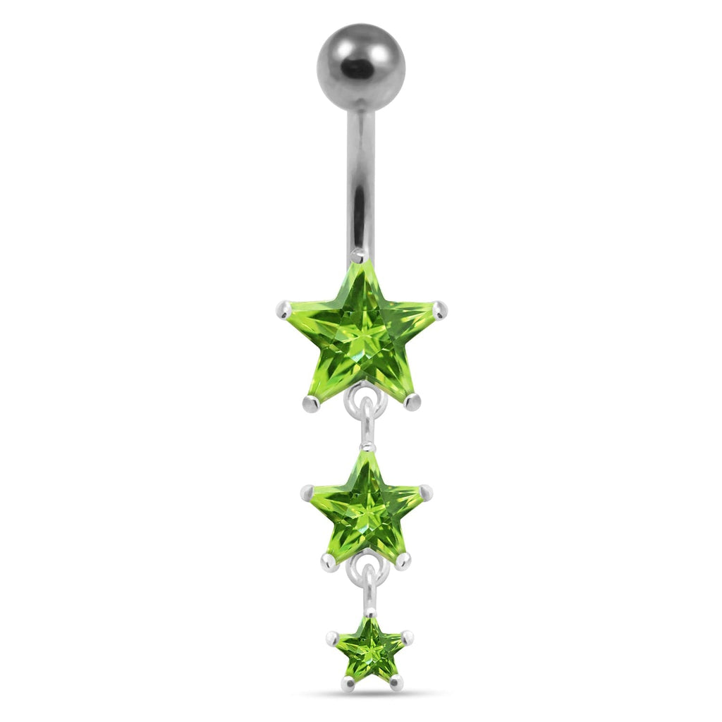 925 Sterling Silver Moving Jewelled Star in a Belly Ring