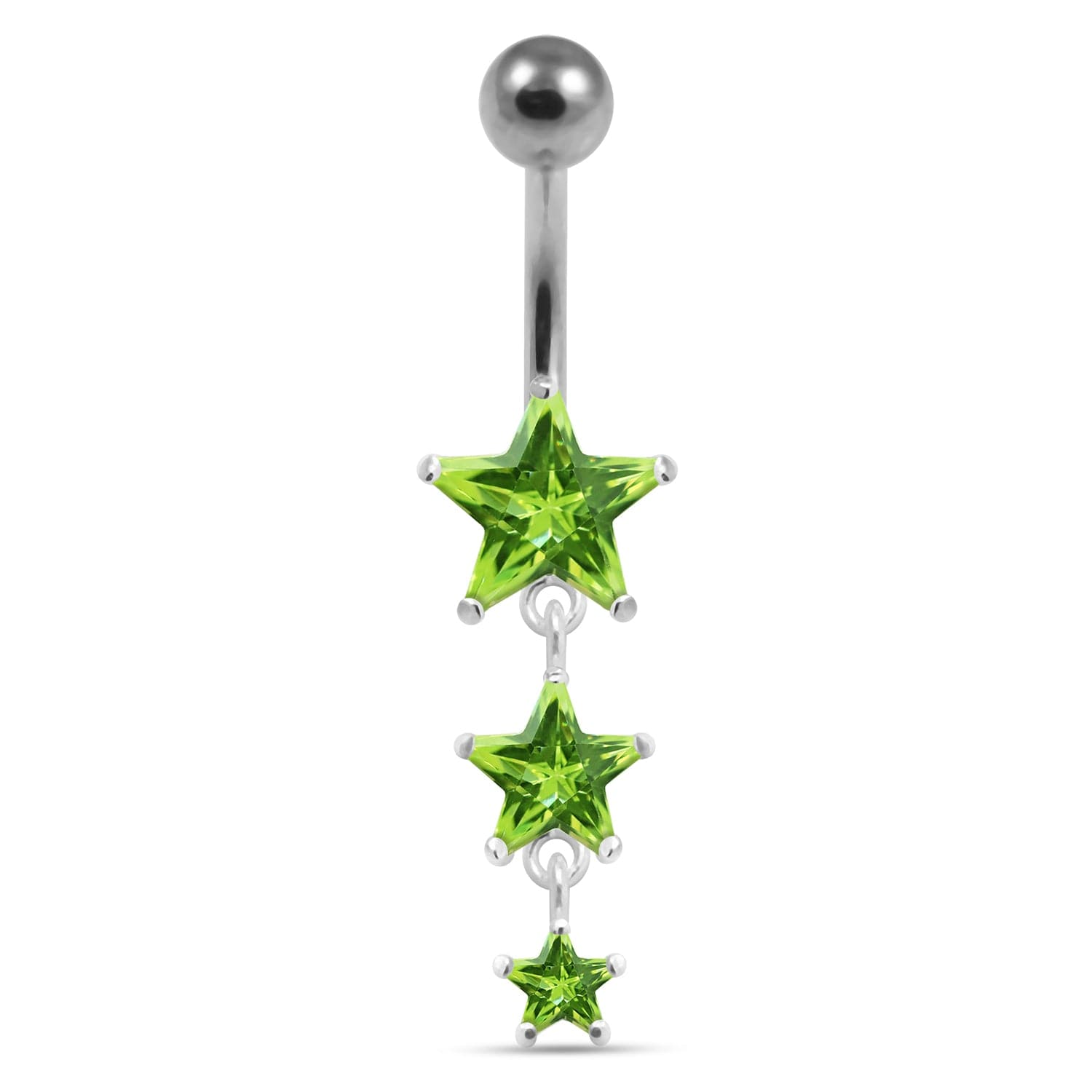 925 Sterling Silver Moving Jewelled Star in a Belly Ring
