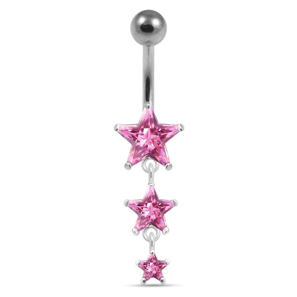 925 Sterling Silver Moving Jewelled Star in a Belly Ring