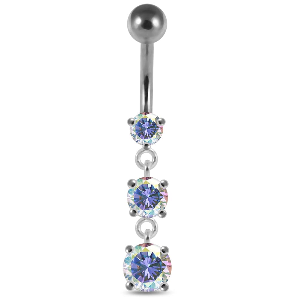 925 Sterling Silver Moving Jewelled Charms Belly Ring
