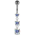 925 Sterling Silver Moving Jewelled Charms Belly Ring