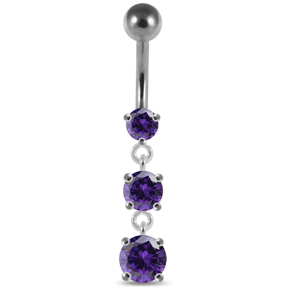 925 Sterling Silver Moving Jewelled Charms Belly Ring