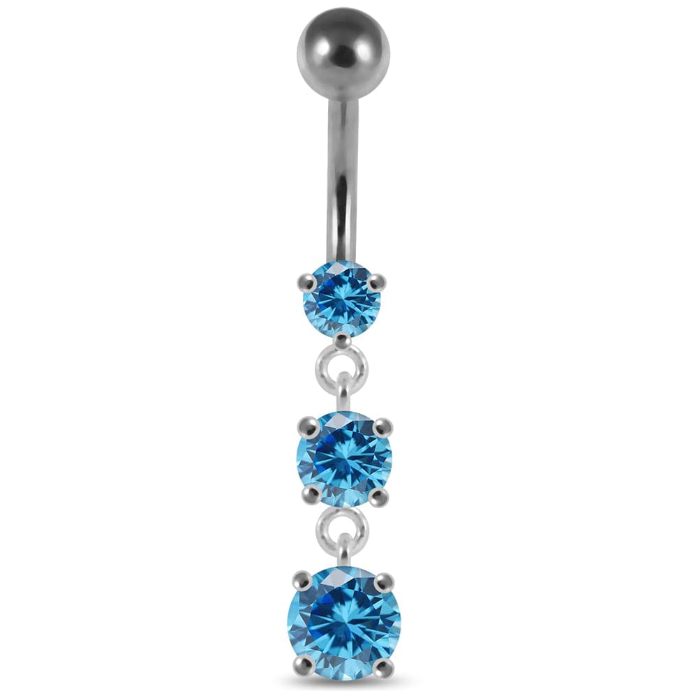 925 Sterling Silver Moving Jewelled Charms Belly Ring