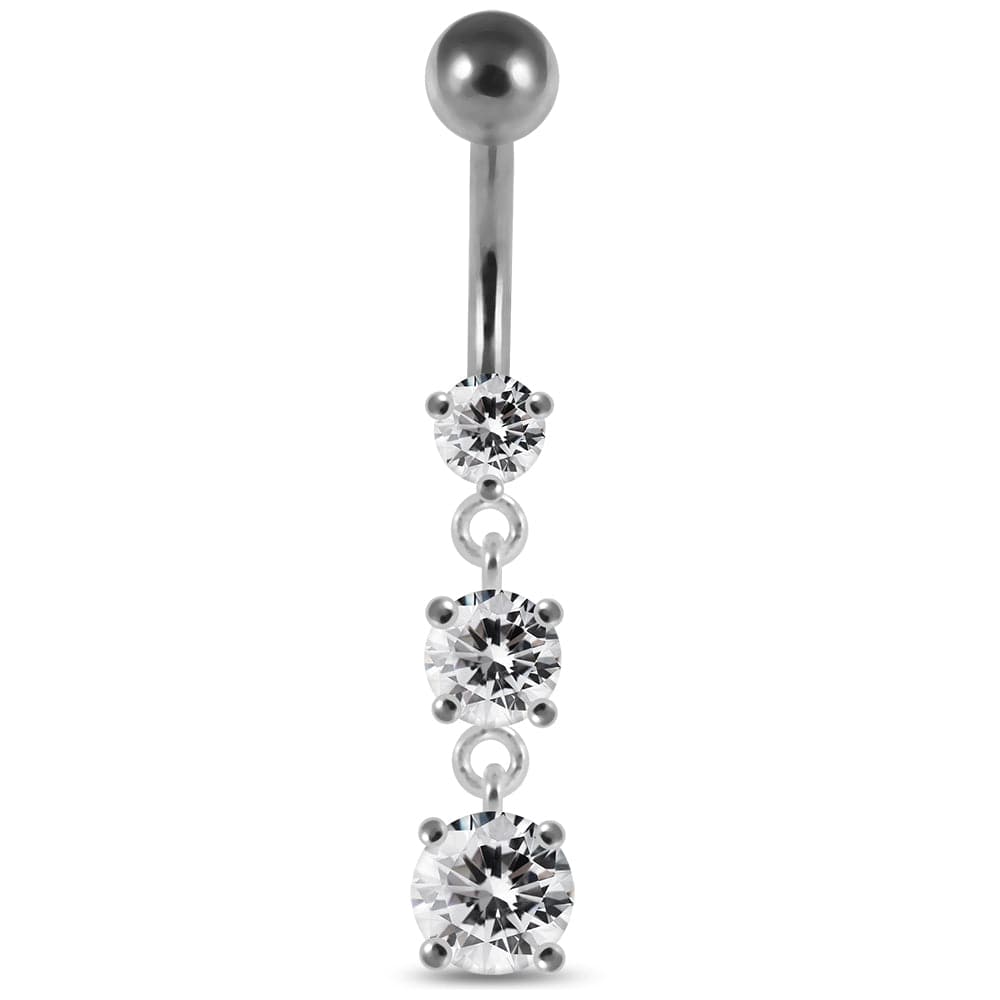925 Sterling Silver Moving Jewelled Charms Belly Ring