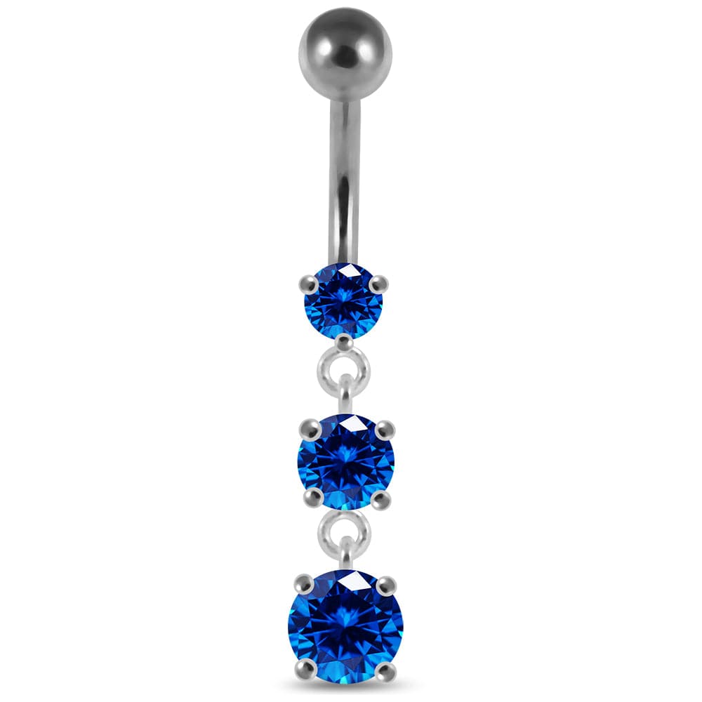 925 Sterling Silver Moving Jewelled Charms Belly Ring