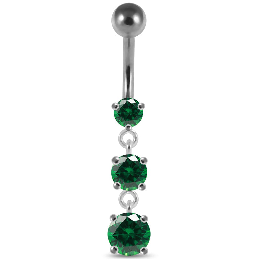 925 Sterling Silver Moving Jewelled Charms Belly Ring