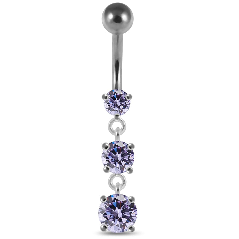925 Sterling Silver Moving Jewelled Charms Belly Ring