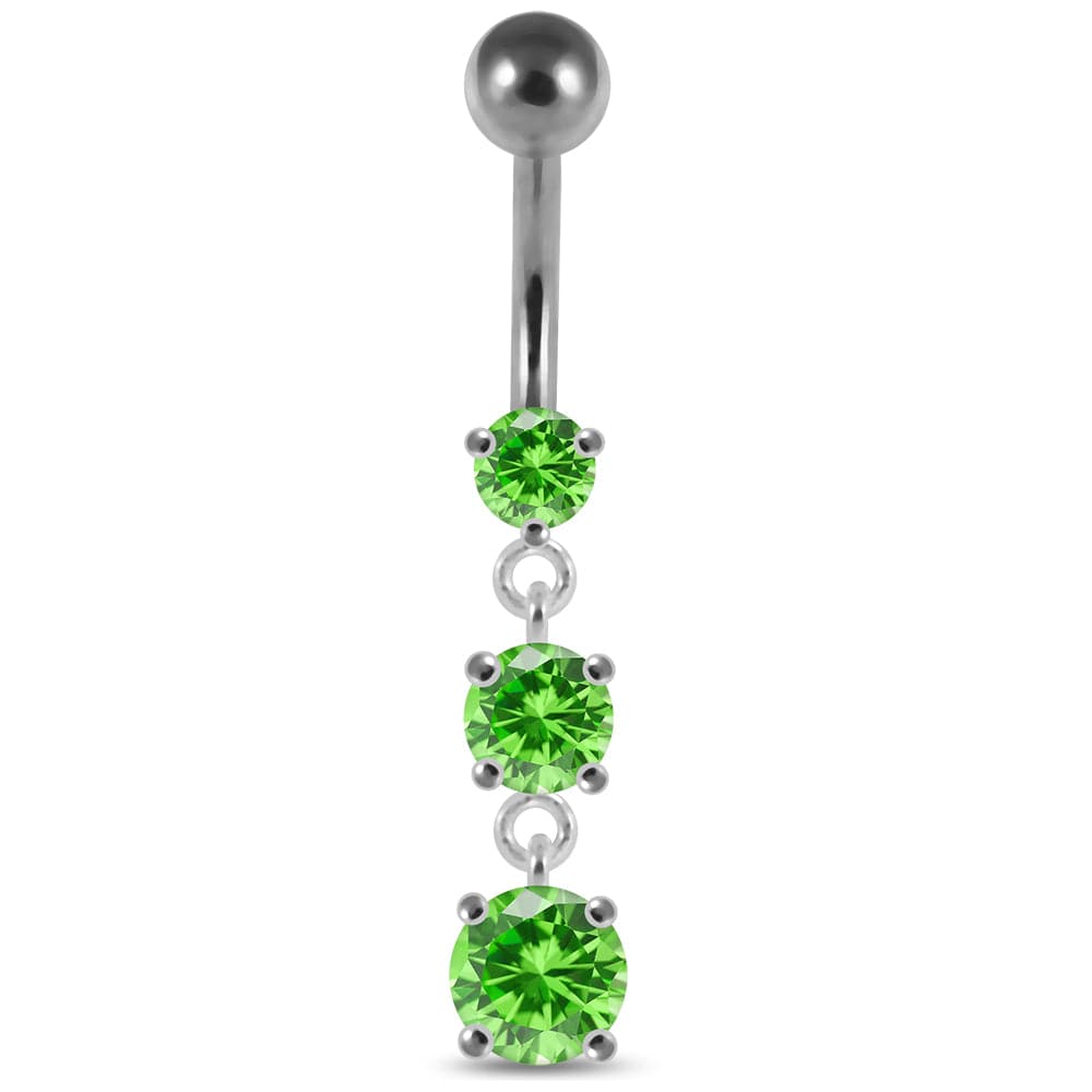 925 Sterling Silver Moving Jewelled Charms Belly Ring