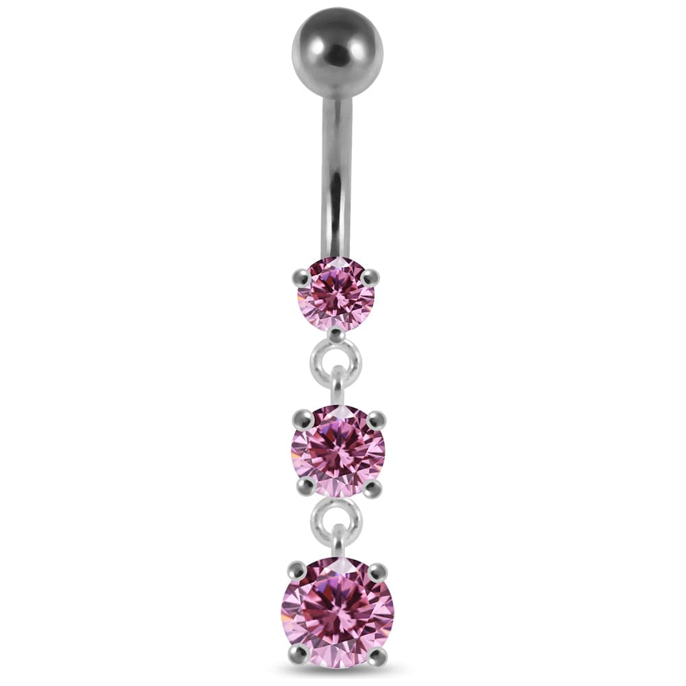 925 Sterling Silver Moving Jewelled Charms Belly Ring