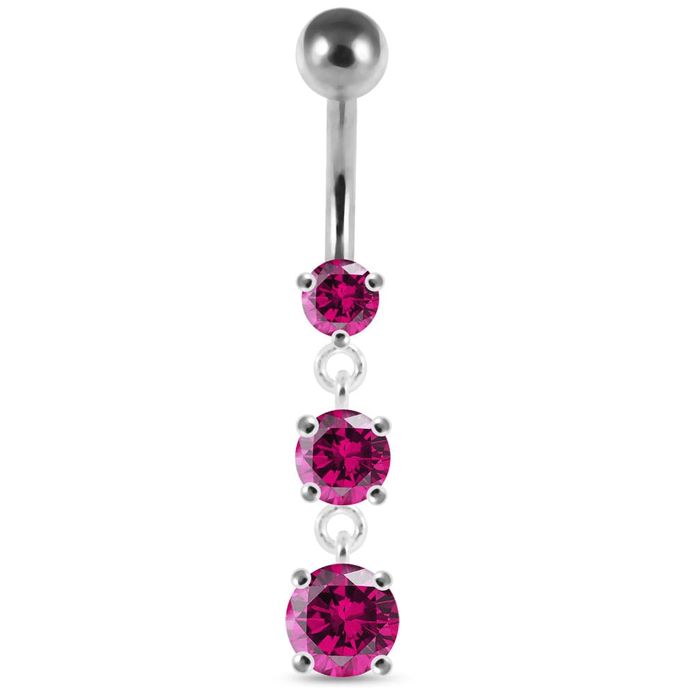 925 Sterling Silver Moving Jewelled Charms Belly Ring