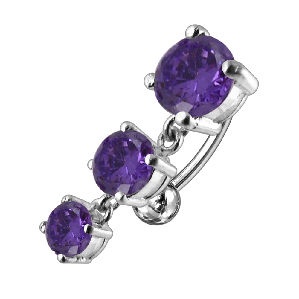 925 Sterling Silver Moving Jewelled Charms Navel Belly Button Ring