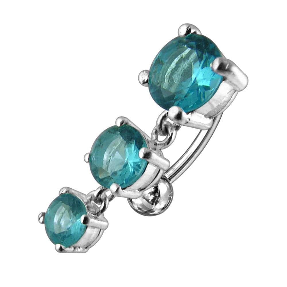 925 Sterling Silver Moving Jewelled Charms Navel Belly Button Ring
