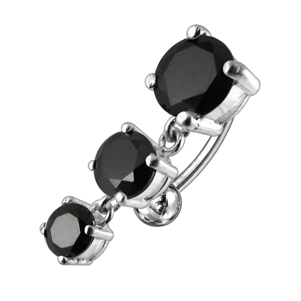925 Sterling Silver Moving Jewelled Charms Navel Belly Button Ring
