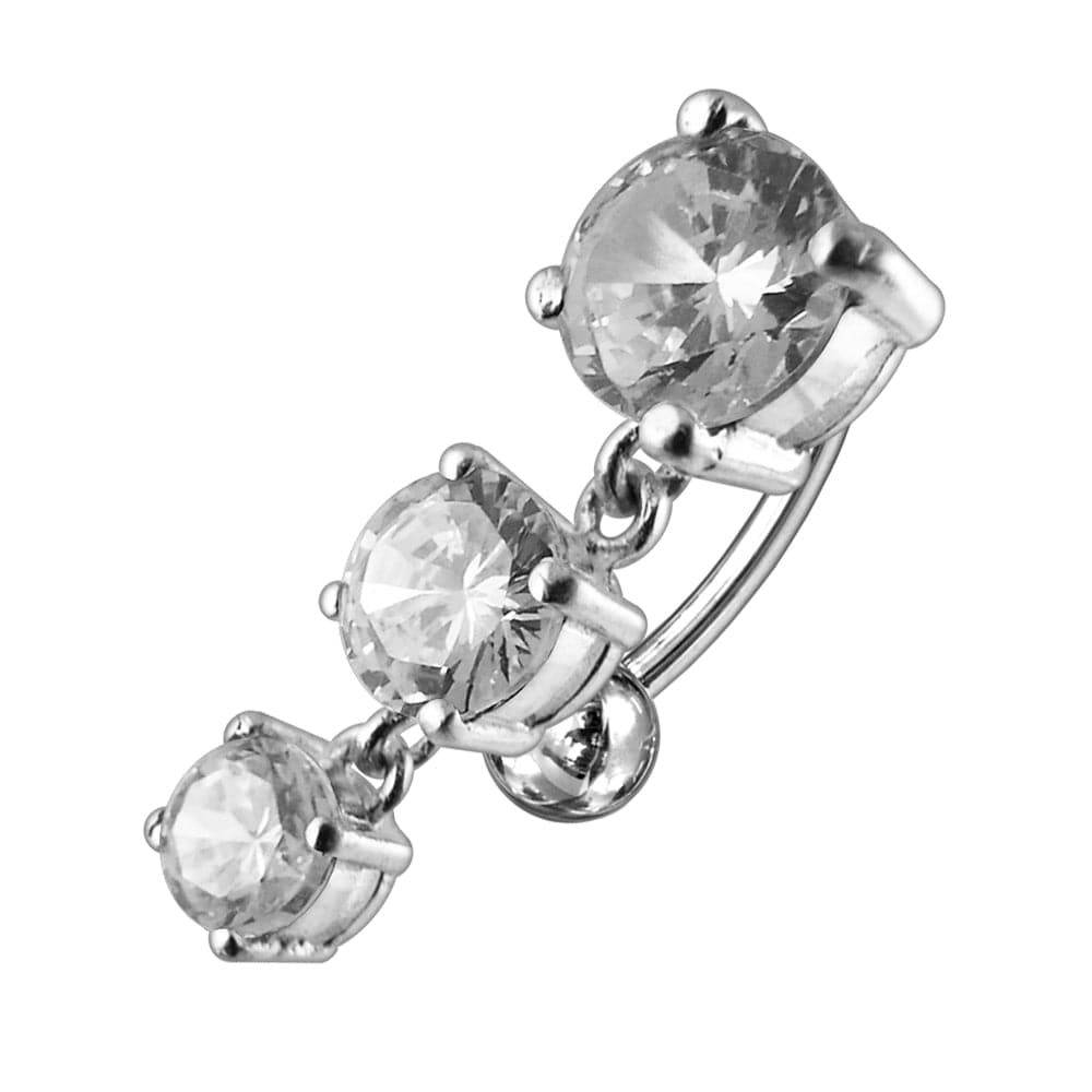 925 Sterling Silver Moving Jewelled Charms Navel Belly Button Ring