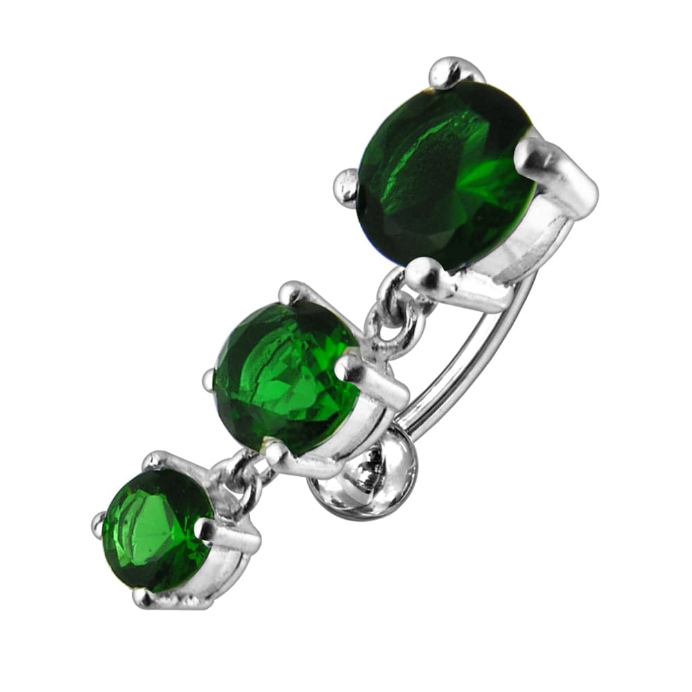 925 Sterling Silver Moving Jewelled Charms Navel Belly Button Ring