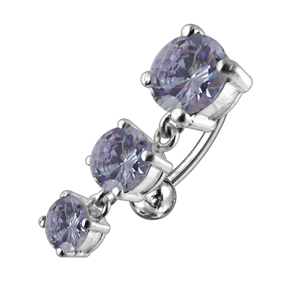 925 Sterling Silver Moving Jewelled Charms Navel Belly Button Ring