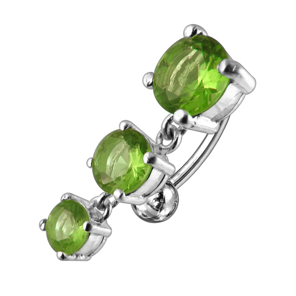 925 Sterling Silver Moving Jewelled Charms Navel Belly Button Ring