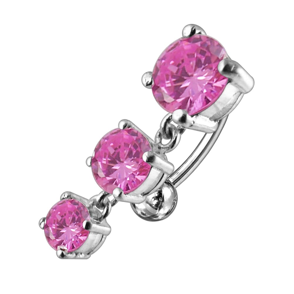 925 Sterling Silver Moving Jewelled Charms Navel Belly Button Ring