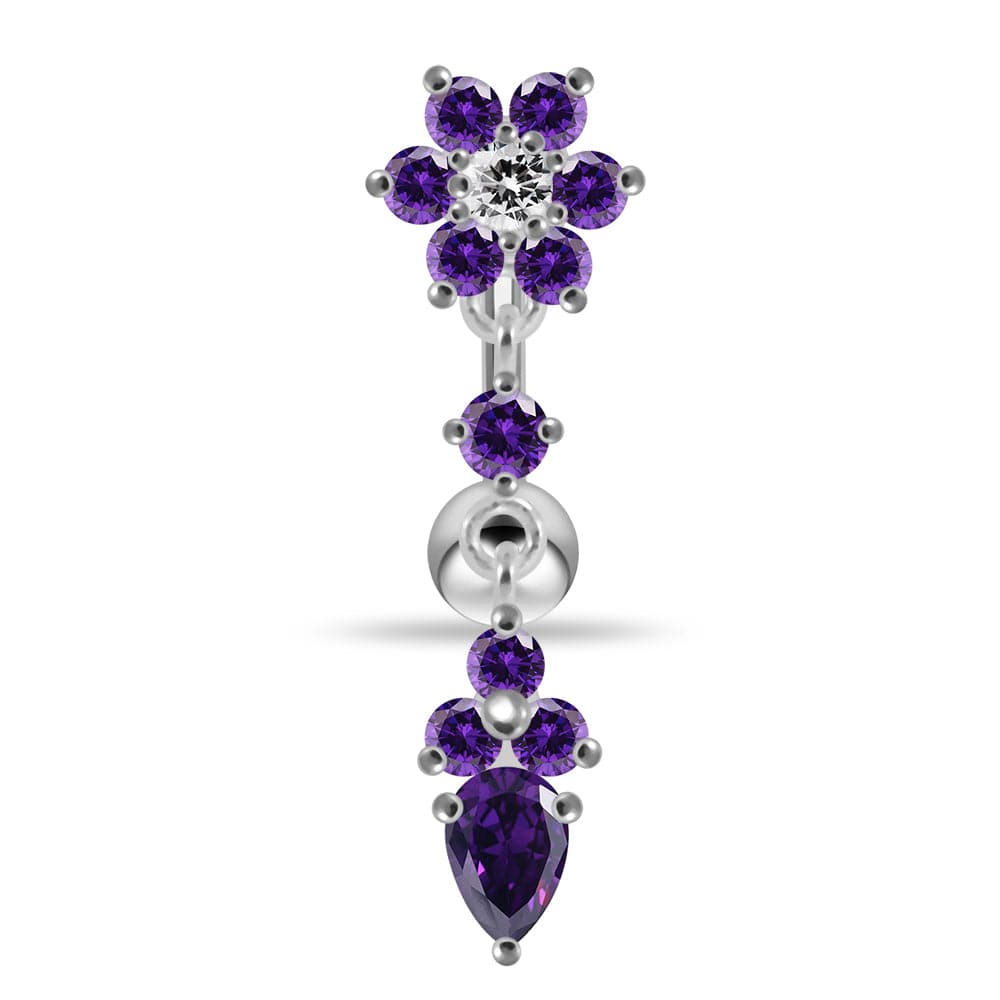 925 Sterling Silver Flower Moving Jeweled Belly Ring