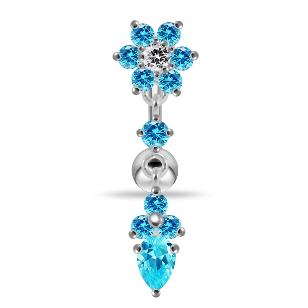 925 Sterling Silver Flower Moving Jeweled Belly Ring