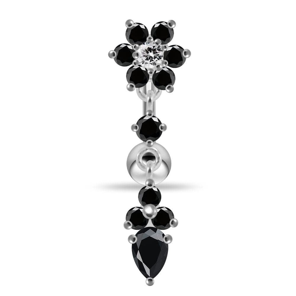 925 Sterling Silver Flower Moving Jeweled Belly Ring