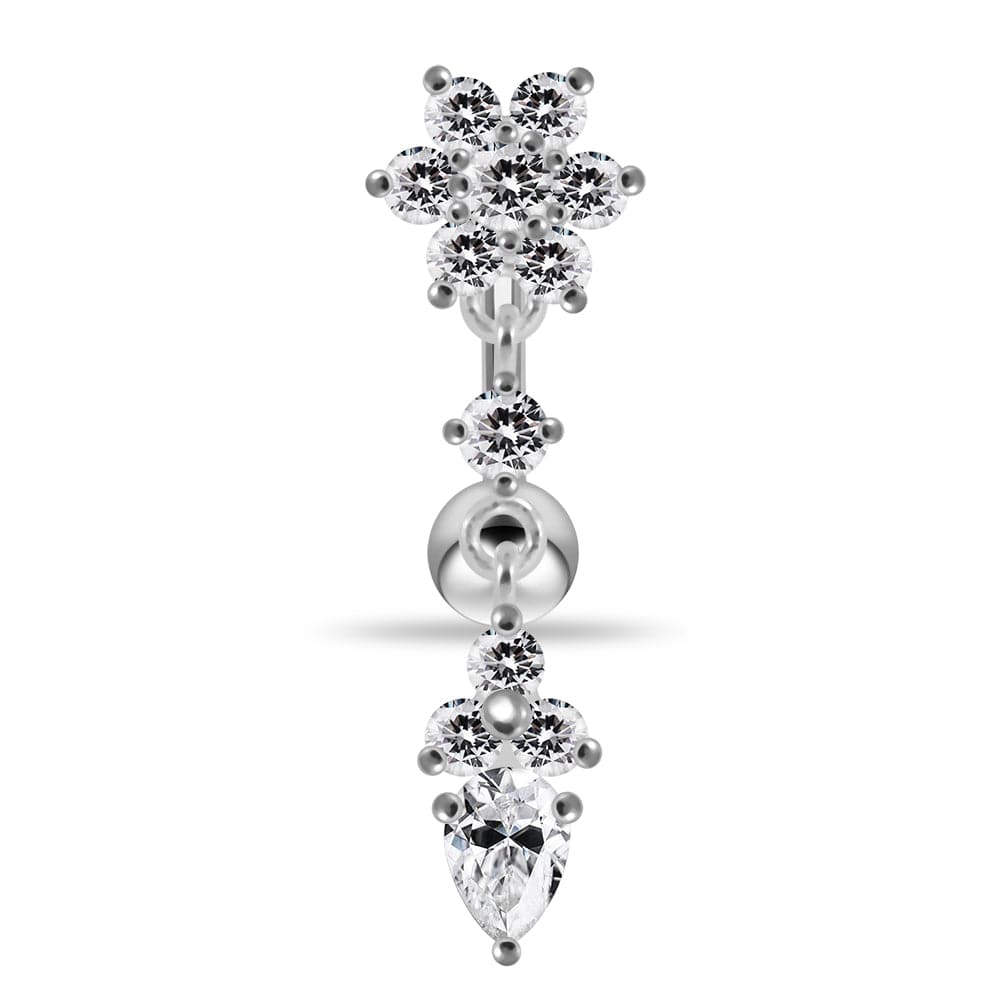 925 Sterling Silver Flower Moving Jeweled Belly Ring