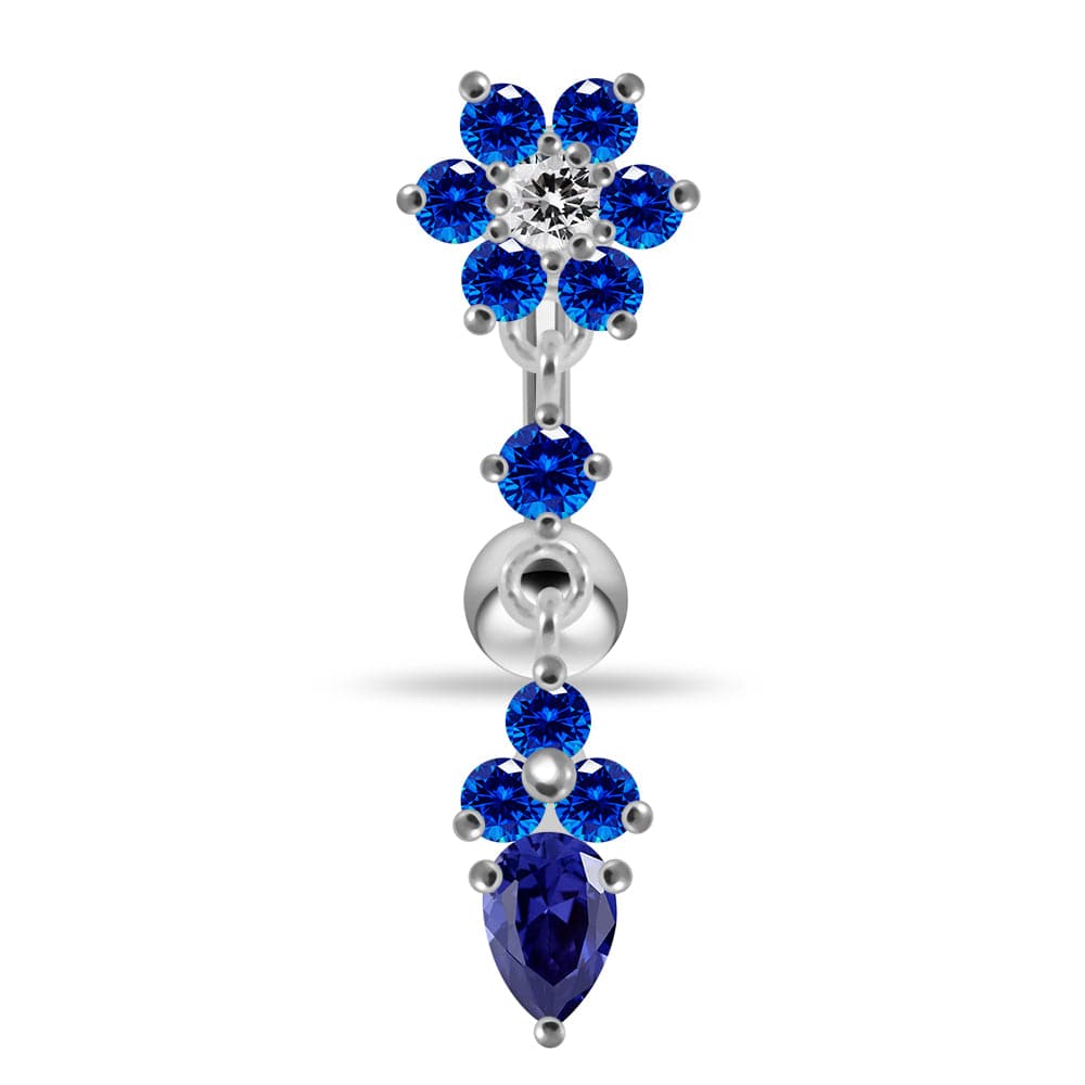 925 Sterling Silver Flower Moving Jeweled Belly Ring