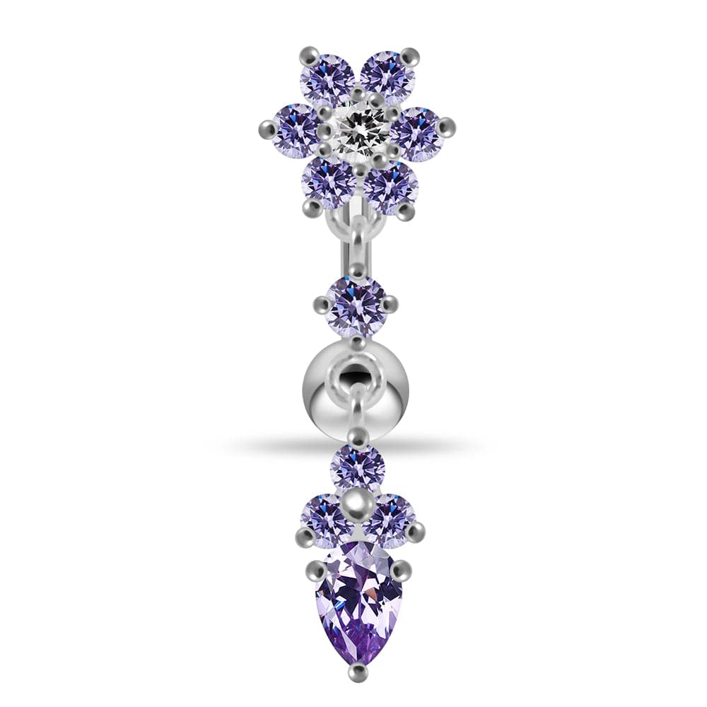 925 Sterling Silver Flower Moving Jeweled Belly Ring