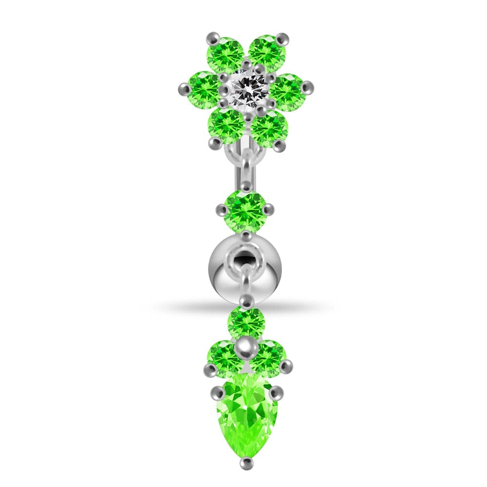 925 Sterling Silver Flower Moving Jeweled Belly Ring