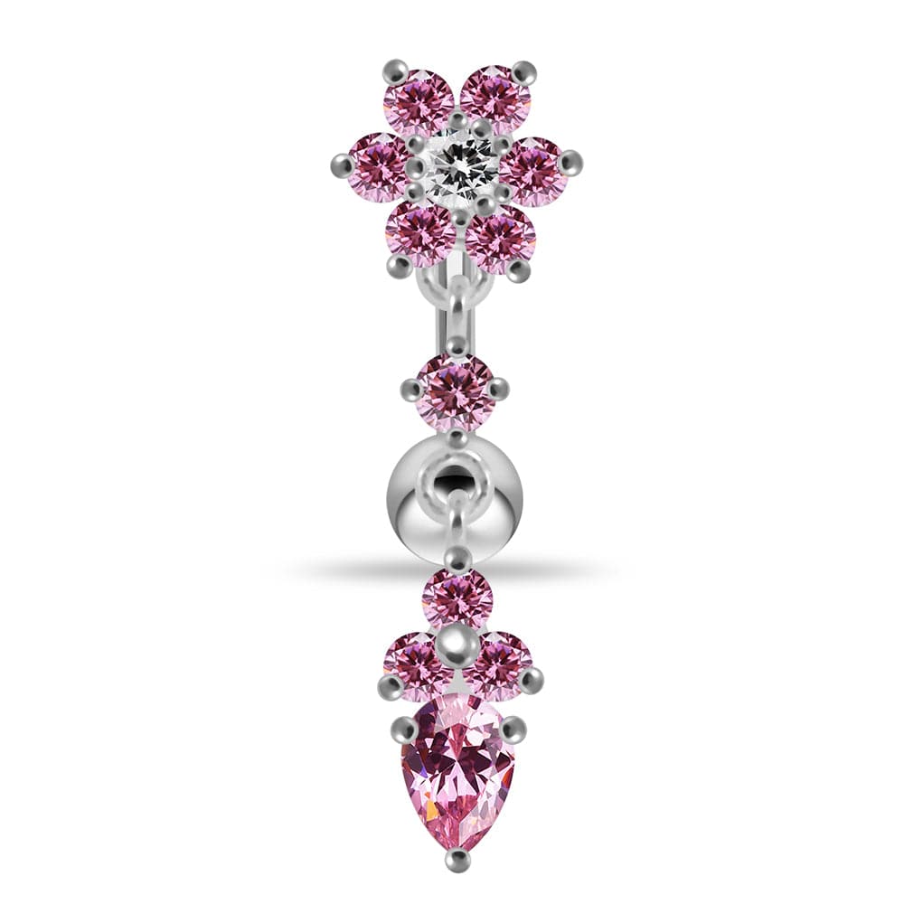 925 Sterling Silver Flower Moving Jeweled Belly Ring