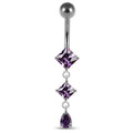 925 Sterling Silver Dangling Jewelled Belly Ring