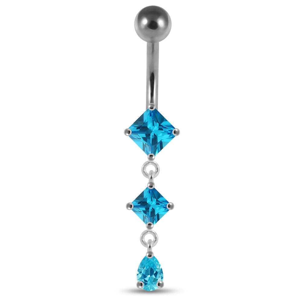 925 Sterling Silver Dangling Jewelled Belly Ring