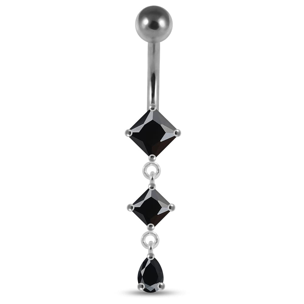 925 Sterling Silver Dangling Jewelled Belly Ring