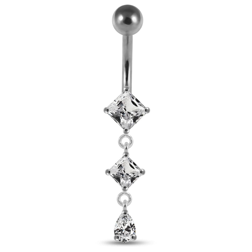 925 Sterling Silver Dangling Jewelled Belly Ring