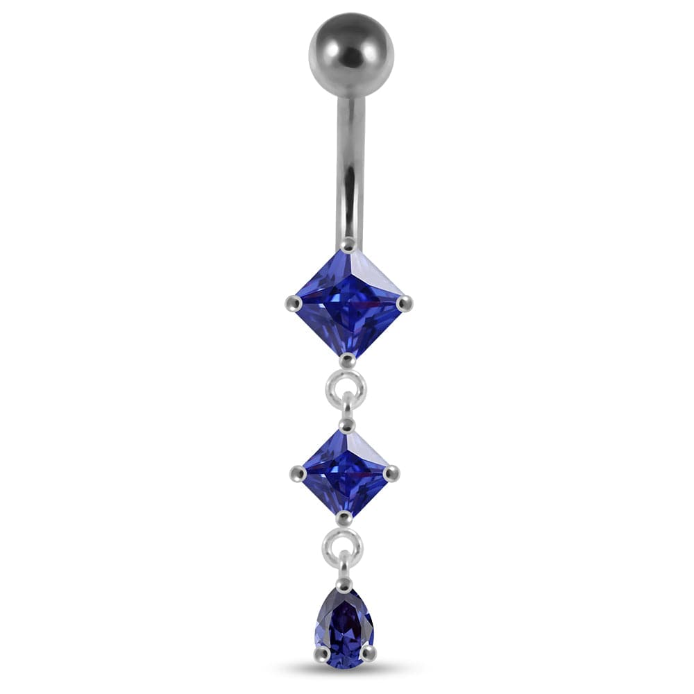 925 Sterling Silver Dangling Jewelled Belly Ring