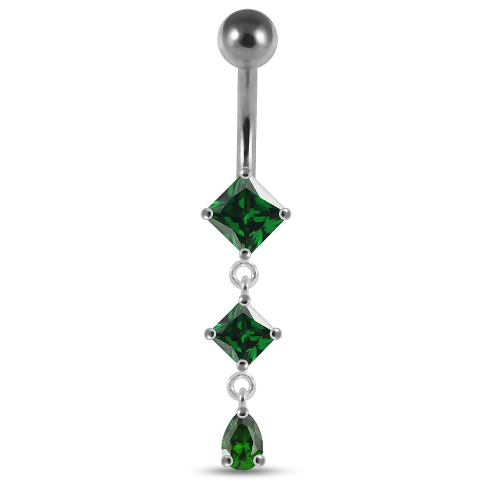 925 Sterling Silver Dangling Jewelled Belly Ring