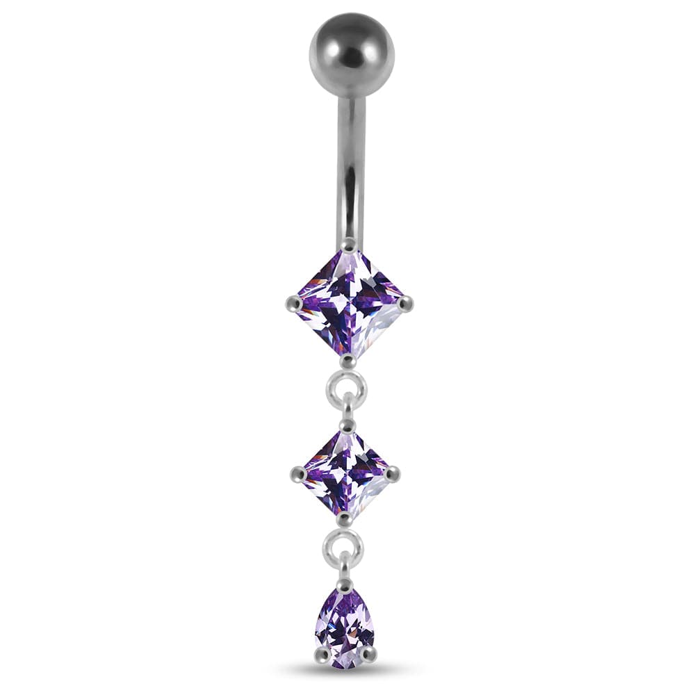 925 Sterling Silver Dangling Jewelled Belly Ring