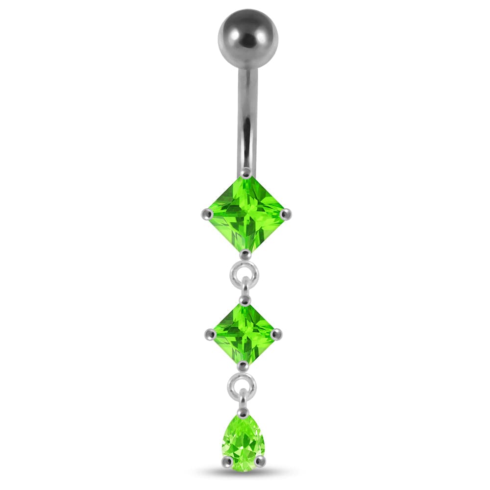 925 Sterling Silver Dangling Jewelled Belly Ring