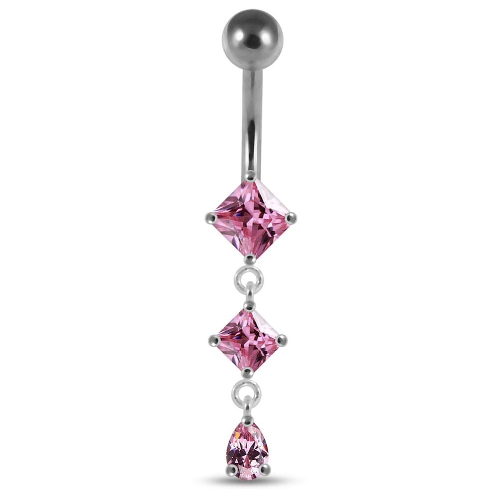 925 Sterling Silver Dangling Jewelled Belly Ring